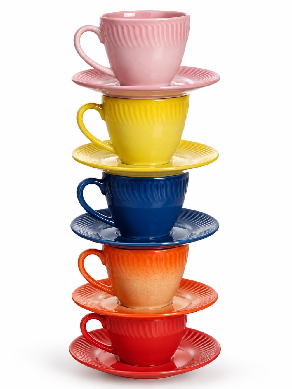 Vintage-Style Colorblock Ceramic Cup & Saucer Set - Mid-Century Modern Design